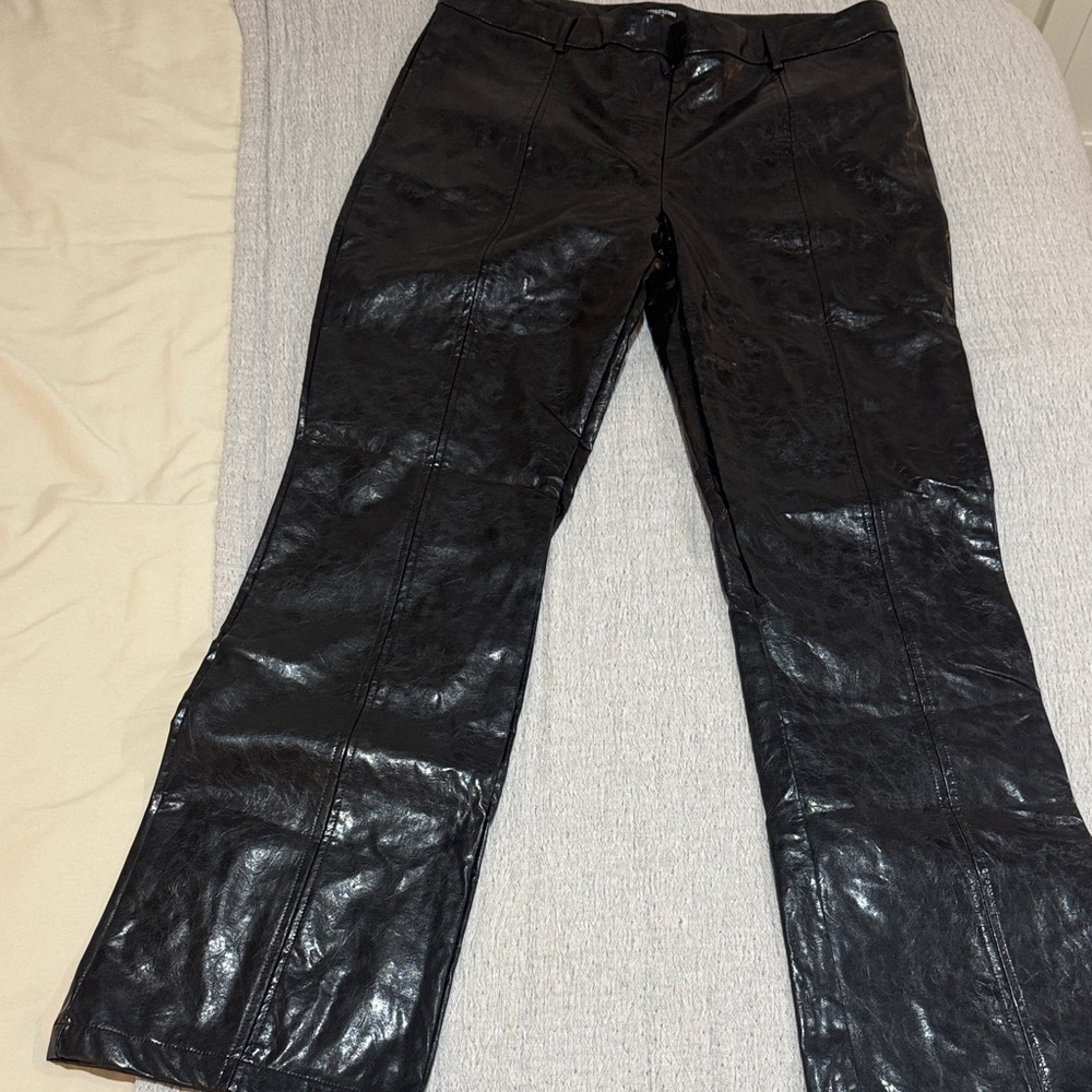 PrettyLittleThing Glossy Black Faux Leather Straight Leg Trousers— TALL